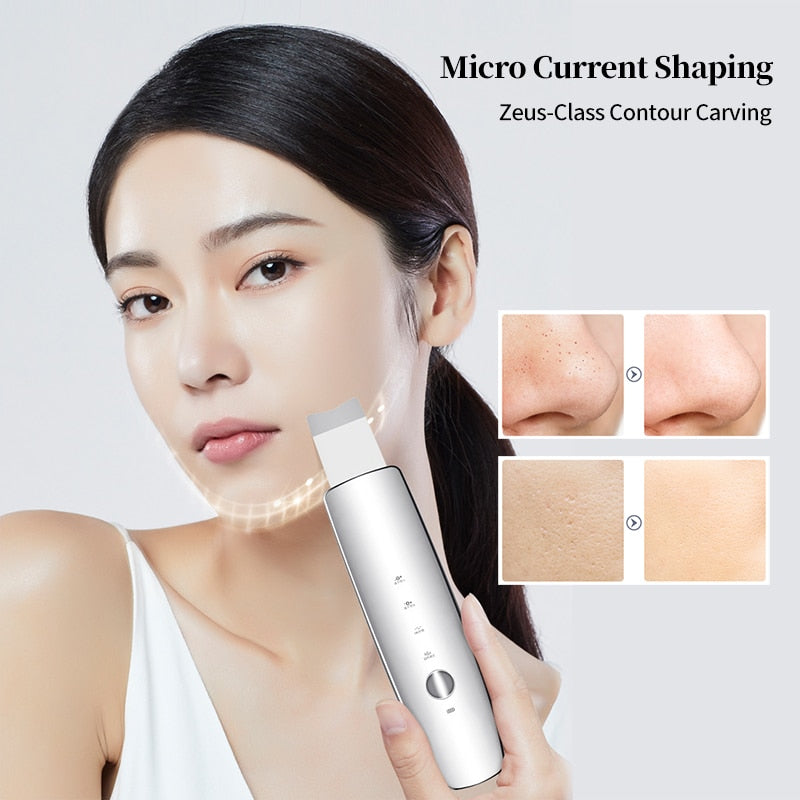 EMS Ultrasonic Skin Scrubber Face Spatula LED Red Blue Photon Massager
